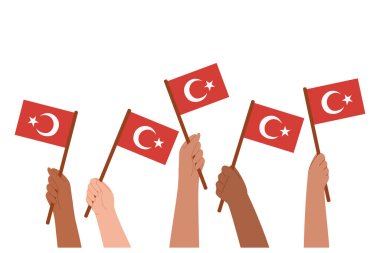 Eller Türk bayraklarını tutuyor. Vektör illüstrasyon sınırı. 