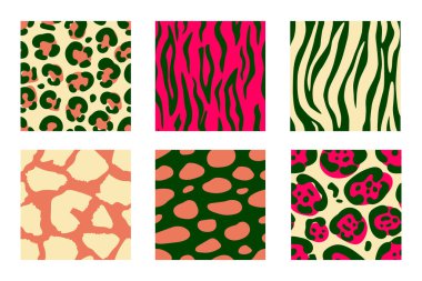 Moda pembe ve yeşil renklerde hayvan derisi desenleri. 