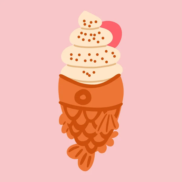 Taiyaki Aisukurimu Taiyaki Ice Cream Vector Illustration — Stock Vector