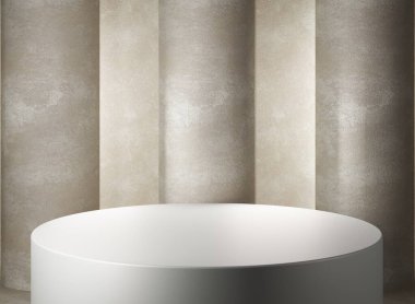 Soyut arkaplanda beyaz podyum. 3 boyutlu görüntüleme. Model
