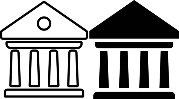 Ikony Budynku Banku Ustawione Grupa Rząd Budynku Zarys Płaski Styl — Wektor stockowy
