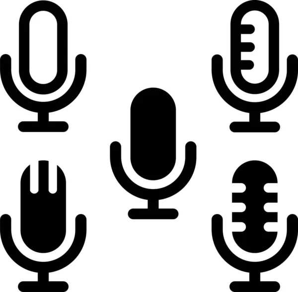 Set Microphone Icon Group Audio Mic Collection Studio Table Microphone — Stock Vector
