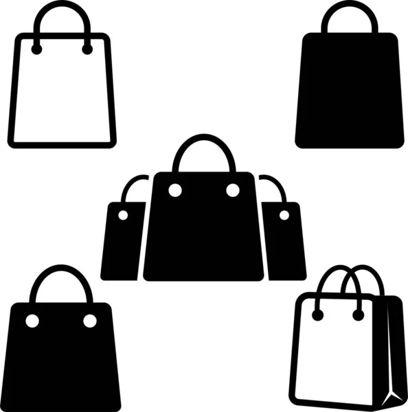 ショッピングバッグアイコンベクトルを設定します 回収紙袋 グループ製品販売バッグ ショッピングシンボル ロゴタイプ — ストックベクタ