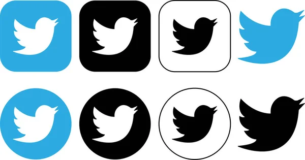 Conjunto Ícones Logotipo Twitter Bird Grupo Logótipo Ícone Mídia Social — Vetor de Stock