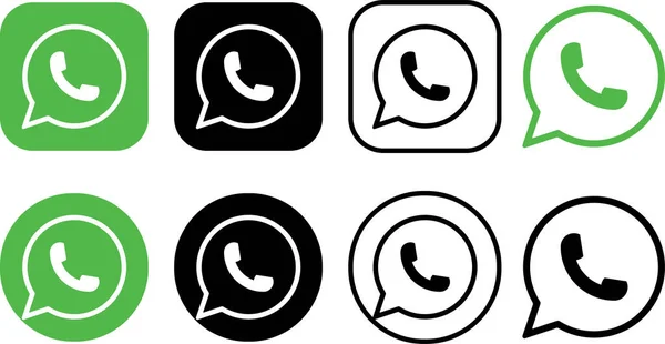 Whatsappロゴメッセンジャーアイコンのセット グループ現実的なソーシャルメディアのロゴタイプ 透明な背景にアプリのボタンシートを収集する — ストックベクタ