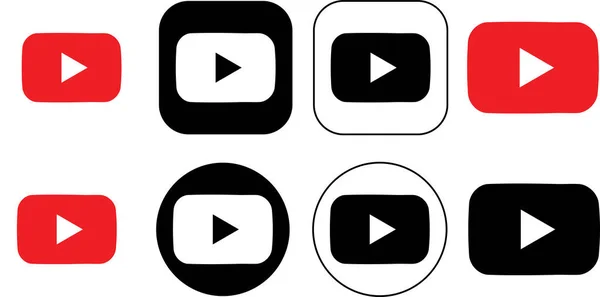 Ensemble Icônes Logo Youtube Rouge Sur Fond Transparent Collection Logotype — Image vectorielle
