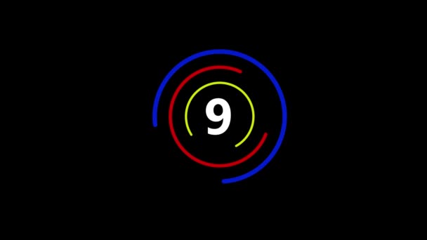 Countdown Tot Met Kleurrijke Cirkel Transparante Achtergrond Animatie Video — Stockvideo