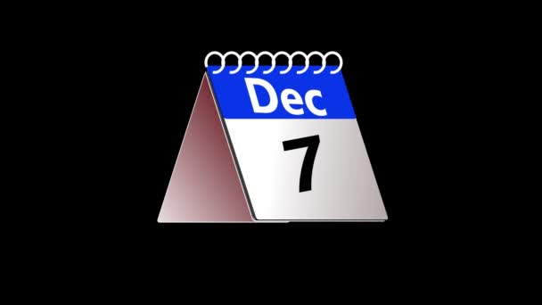 Animação Página Data Calendário Azul Branco Lançando Dezembro Tiro Resolução — Vídeo de Stock