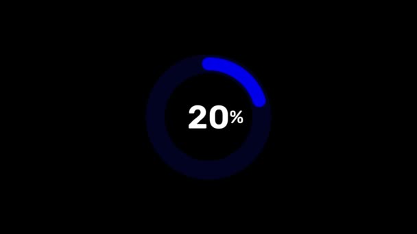 透明背景下的循环进度条百分比 明亮的蓝色负载圈动画 100 阿尔法信道 — 图库视频影像
