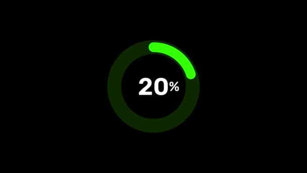 透明な背景の円形のパーセント進行状況バー 明るい緑のロードサークルリングアニメーション 100 Alpha Channel — ストック動画