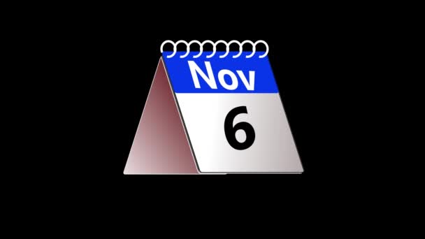 青と白のカレンダー日付ページのアニメーションは11月1日から30日まで反転します 緑の画面の背景 3Dレンダリングで4K解像度で撮影 — ストック動画