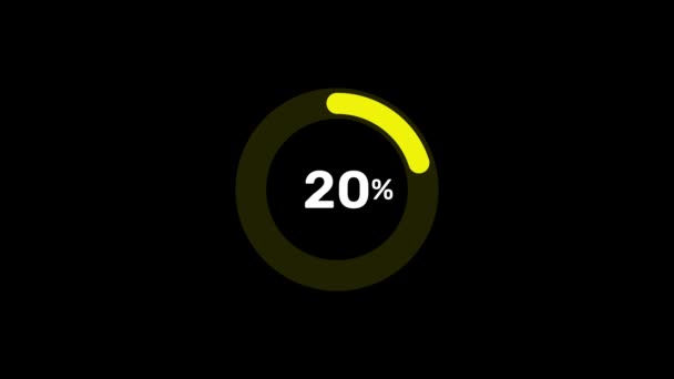 透明な背景の円形のパーセント進行状況バー 明るい黄色のロードサークルリングアニメーション 100 Alpha Channel — ストック動画
