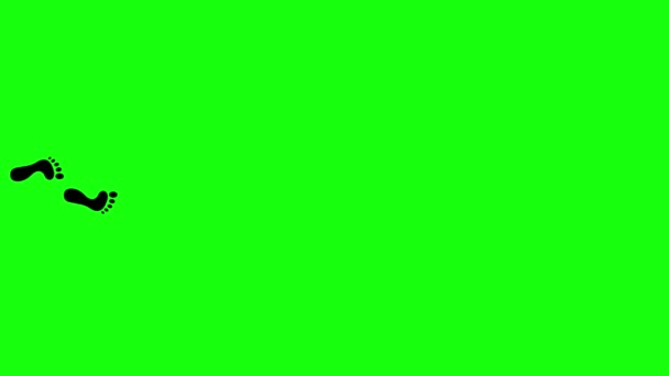 人类的脚印在绿色屏幕上走着动画 两英尺长的单身女性图标视频 脚步声标志脚印镜头 4K的动画女脚步声 — 图库视频影像