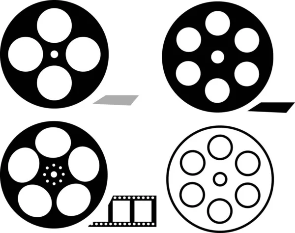 Enrouleur Film Vieux Set Cassettes Cinéma Torsadées Enrouleur Film Icône — Image vectorielle