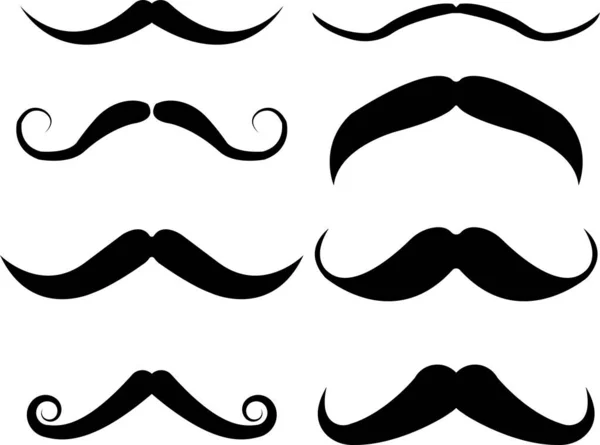 Mustache Set Different Style Black Silhouette Adult Man Mustaches Symbol — Stock Vector