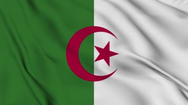 4K 'da Cezayir bayrağı animasyonu. Bağımsızlık gününüz kutlu olsun. Ulusal bayrak sallanıyor. Vatanseverlik sembolü. Bayrak hareketi grafikleri. Bayrak hareket ediyor