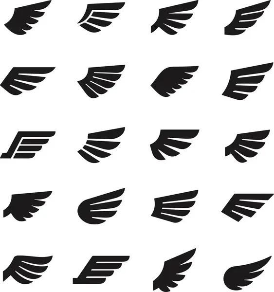 Set Van Zwarte Vleugels Pictogrammen Vleugels Badges Verzamel Vleugels Badges — Stockvector