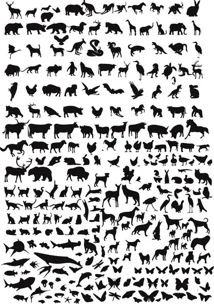 Animals Silhouette Set Big Mammals Collection Livestock Poultry Icons Rural — Stock Vector