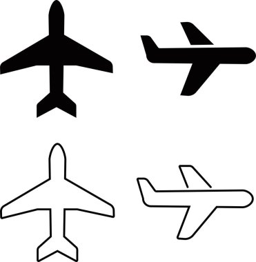 Düz çizgi uçak ikonu seti. Bir grup uçak. Uçak Uygulama düğmesinin koleksiyonu. Uçuş ruh hali işareti. Uçan jet. Havayolu uçağı.