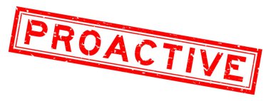 Grunge kırmızı proaktif kelime kare kauçuk mühür beyaz arka planda