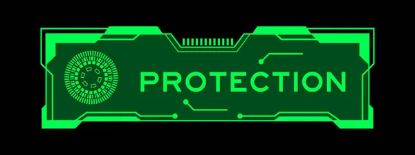 黒の背景にユーザーインターフェイス画面上の単語保護を持つ未来的なフードバナーの緑の色 — ストックベクタ
