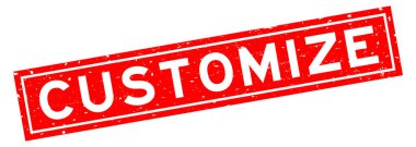 Grunge kırmızısı beyaz arkaplanda kare lastik mühür damgasını özelleştir