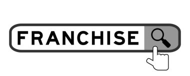 Beyaz arkaplanda büyüteç simgesini devretme ile sözcük franchise ile arama paneli