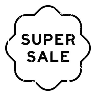 Grunge siyah süper satış sözcüğü beyaz arka planda lastik mühür