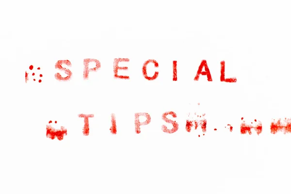 Rote Farbe Tinte Gummistempel Wort Spezielle Tipps Auf Weißem Papier — Stockfoto