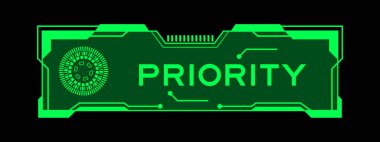 Siyah arkaplanda kullanıcı arayüzü ekranında sözcük önceliği taşıyan gelecekçi hud afişinin yeşil rengi