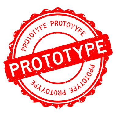 Grunge kırmızı prototip kelime yuvarlak lastik mühür beyaz arka planda