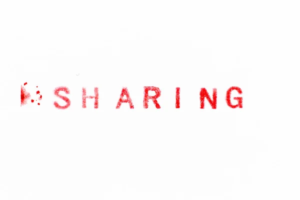 Rote Farbe Tinte Gummistempel Word Sharing Auf Weißem Papier Hintergrund — Stockfoto