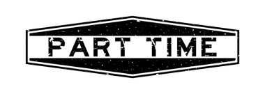 Grunge siyah yarı zamanlı kelime altıgen lastik mühür beyaz arka planda