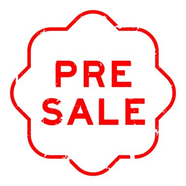 Grunge kırmızı ön satış sözcüğü beyaz arka planda lastik mühür