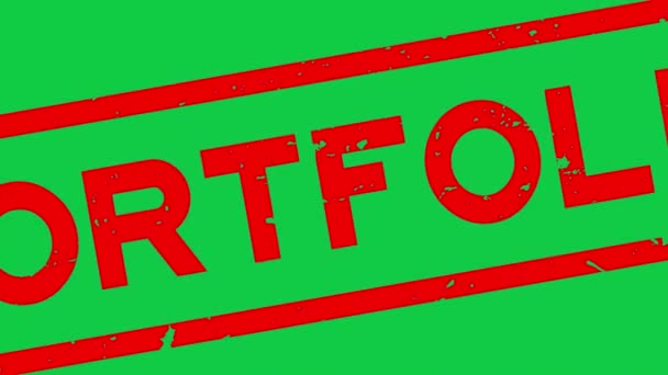 Grunge Czerwony Portfolio Słowo Kwadrat Guma Pieczęć Pieczęć Zbliżenie Zielone — Wideo stockowe
