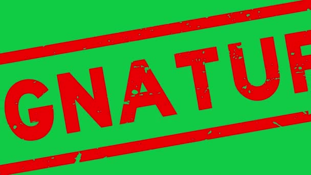 Grunge Czerwony Podpis Słowo Kwadrat Guma Pieczęć Pieczęć Zbliżenie Zielonym — Wideo stockowe