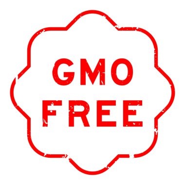 Grunge Red GMO (Genetik olarak değiştirilmiş organizmaların kısaltılmışı) beyaz arkaplanda bedava sözcük mührü