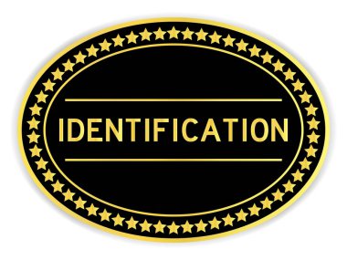 Beyaz arkaplanda kelime tanımlaması olan altın ve siyah oval etiket