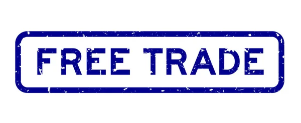 Grunge Blue Free Trade Word Square Rubber Seal Stamp Auf — Stockvektor
