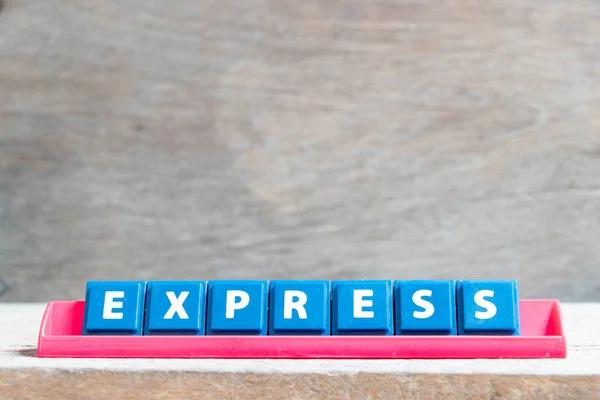 Tile Alphabet Letter Word Express Red Color Rack Wood Background — Stock Photo, Image