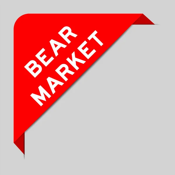 グレーの背景に単語クマ市場とコーナーラベルバナーの赤の色 — ストックベクタ