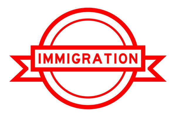 Vintage Colore Rosso Banner Etichetta Rotonda Con Immigrazione Parola Sfondo — Vettoriale Stock