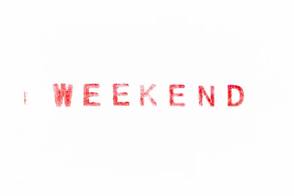 Κόκκινο Χρώμα Μελάνι Καουτσούκ Σφραγίδα Λέξη Σαββατοκύριακο Λευκό Φόντο Χαρτί — Φωτογραφία Αρχείου