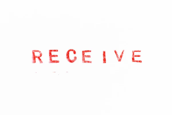 Rote Farbe Tinte Gummistempel Wortempfang Auf Weißem Papier Hintergrund — Stockfoto