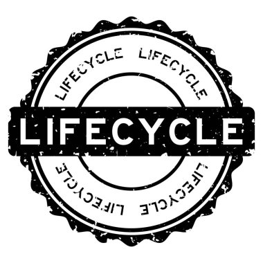 Grunge siyah yaşam döngüsü kelime yuvarlak lastik mühür beyaz arka planda