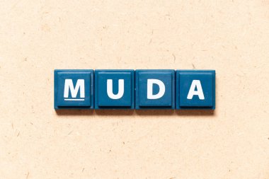 Ahşap zemin üzerinde İngilizce kelime muda döşeme harfi