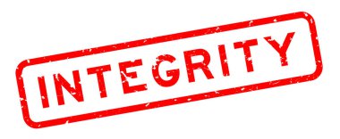 Grunge kırmızı bütünlük word Meydanı lastik mühür damgası beyaz arka plan üzerinde