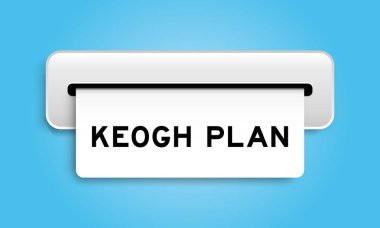 Mavi arkaplandaki makineden kelime keogh planı içeren beyaz kupon pankartı