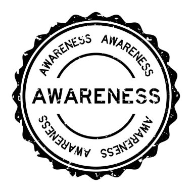 Grunge siyah farkındalık kelimesi beyaz arka planda lastik mühür damgası