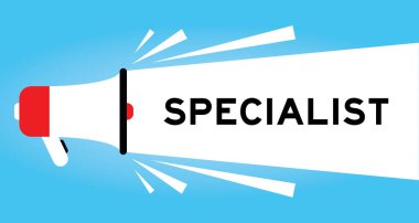 Mavi arkaplanda beyaz pankartta kelime uzmanı olan renk megafonu simgesi